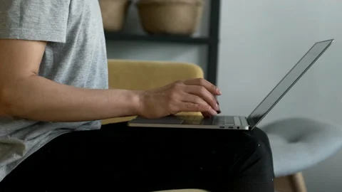 Close-Up of Women's Hands Typing on a Laptop, Doing Online Training or Business Stock Footage 155683428