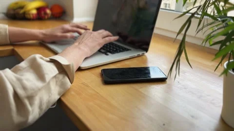 Close-up of women's hands. Work on your laptop Stock Footage 234420857