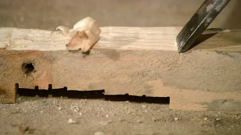 Close up of wood carving with chisel Stock Photos
