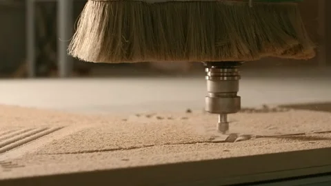 Close up of wood carving machine making pattern on a wooden plank. Creative Stock Footage 220220887