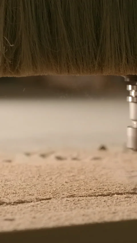 Close up of wood carving machine making pattern on a wooden plank. Creative Stock Footage 281583305