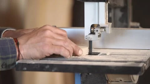 Close Up Wood Cutting on Scroll Saw Carpentry Workshop Craft Process Stock Footage 333531959