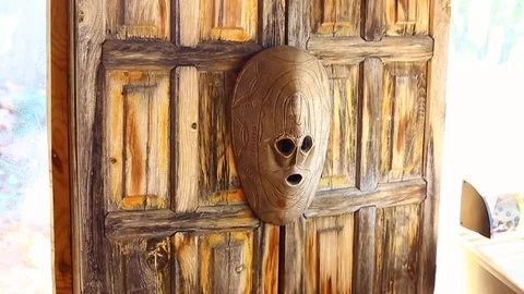 Close up of wood mask Stock Footage 93399056