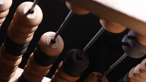Close Up Wooden Abacus Counting Frame Video stock 345815515