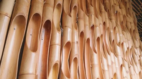 A close up of a wooden carved wall panel texture background. Video stock 343376558