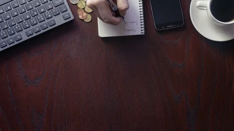 Close-up of a wooden desktop with copyspace Video stock 75546142