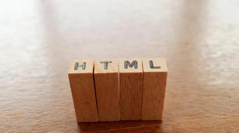 Close up the Wooden Text Block of HTML 스톡 사진
