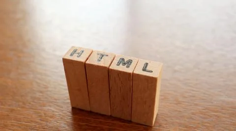 Close up the Wooden Text Block of HTML Stock-Fotos