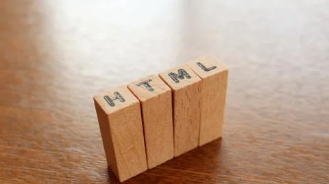 Close up the Wooden Text Block of HTML Stock-Fotos