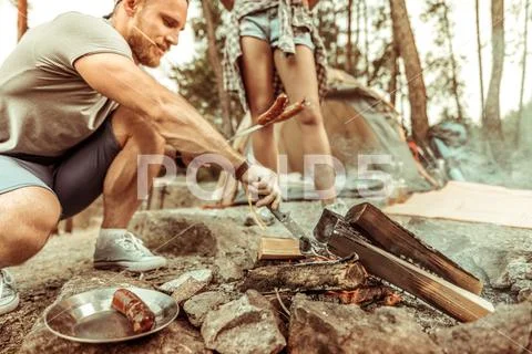 Close up of woods being on fire Stock Photos