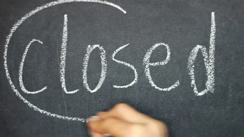 Close up word closed, written chalk on the chalkboard. Stroke along the contour Stock Footage 124208613