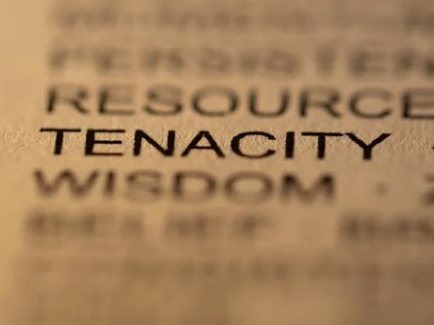 Close-Up Of The Word 'tenacity' Focused In Printed Text Stock Photos