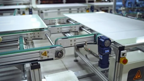 Close-up work of automated equipment for producing solar panels Video stock 115889146