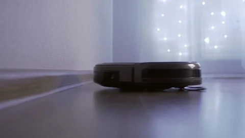 Close-up work automatic robot floor cleaner Stock Footage 121313854