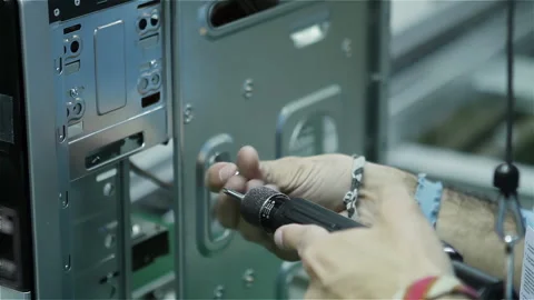 Close Up of Worker Assembling Personal Computer Hardware - 4K 動画素材 259450279