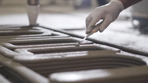 Close up worker fixing Cement printed 3D Printing Slow motion Stock-Footage 246376584