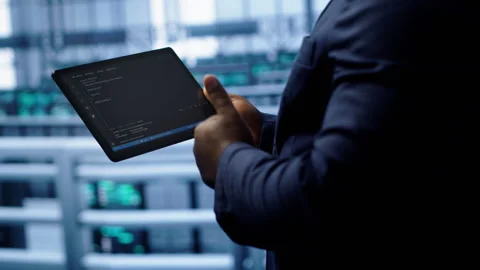 Close up of worker fixing errors affecting servers performance Stock Footage 277642822