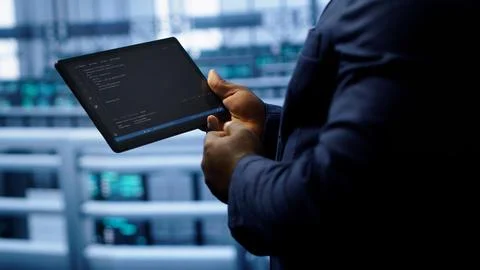 Close up of worker fixing errors affecting servers performance 스톡 사진