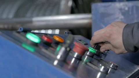Close-up of a worker hand on the control panel of a high-voltage electric cable Stock Footage 150207237