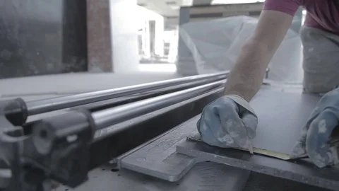 Close-Up Worker Measuring Tiles Stock Footage