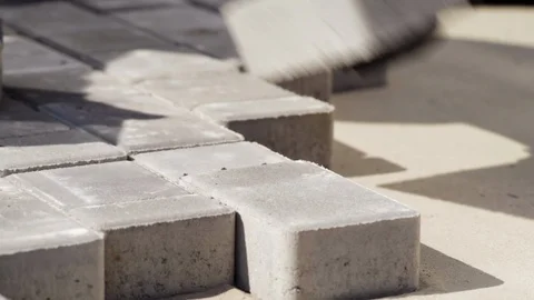Close-up, Worker's Hands With Gloves Stack Paving Slabs Stock Footage 119790997