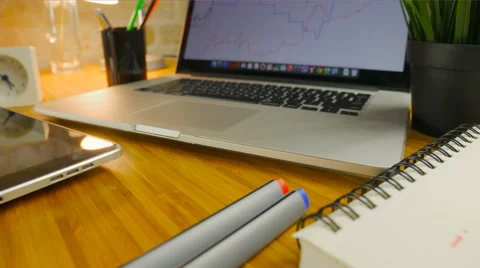 Close-up of working accessories on a wooden table Stock Footage 60257700