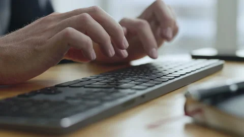 Close-up Working Business Man Typing on Computer Keyboard in Office 4k Stock Footage 165395327