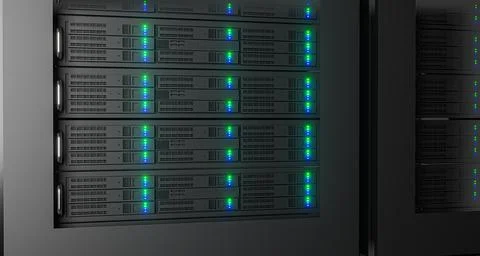Close up in Working Data Center Full of Rack Servers and Supercomputers イラスト素材