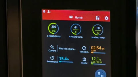 Close-up working digital 3d printer display with parameters. Stock Photos