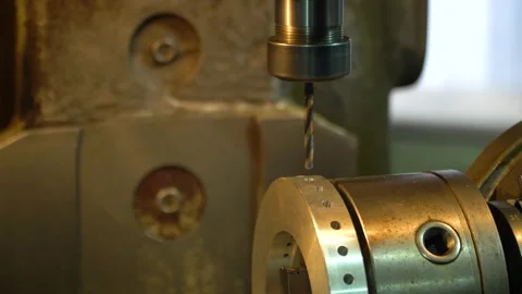 Close-up of a working drill on a lathe. Stock Footage 145867563