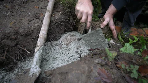 Close up of working with fresh concrete Stock Footage 158973892