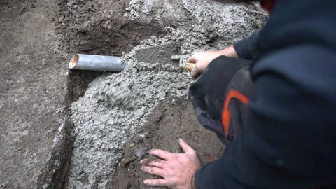 Close up of working with fresh concrete Stock Footage 158973980