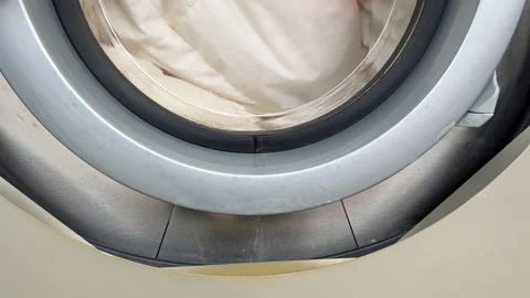Close up of working  industrial washing machine window Vídeo Stock 236861740