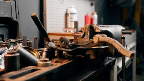 Close-up of working machine for repair at a service station with various keys Stock Footage 276117651