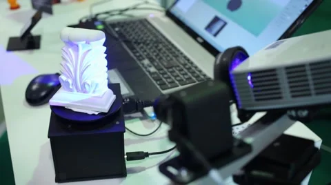 Close up of working modern 3D-scanner reading data of object Stock Footage 46474356