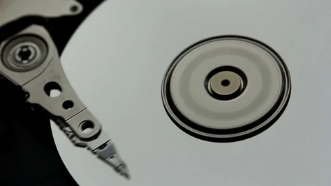 Close-up of working opened Hard Disk Drive Video stock 71818459