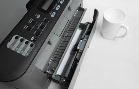 Close-up working printer scanner copier device Stock Photos