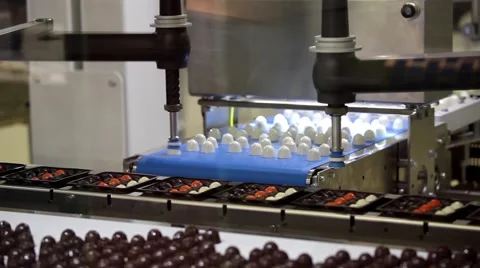 Close up working process of packaging transporter line Stock-Footage 55536787