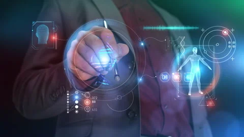 Close-up of working with a stylus on the virtual panel. Stock Footage 149227523