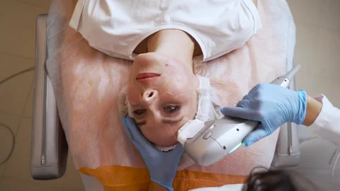 Close-up working tool of apparatus works with woman patient woman face skin. Stock Footage 270398373