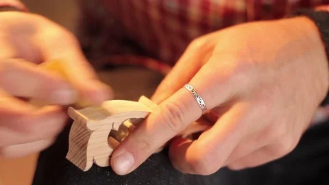 Close up of working wood carver Stock Footage 85014901