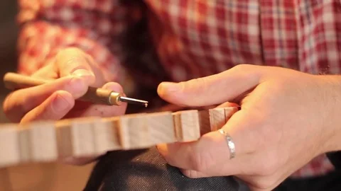 Close up of working wood carver Stock Footage 85015060