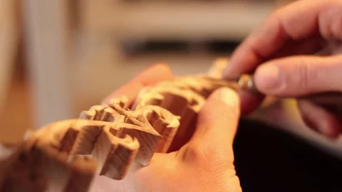 Close up of working wood carver Stock Footage 85015089
