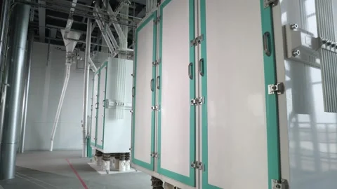 Close up workshop at a flour mill with a shredding equipment. Video stock 278371316