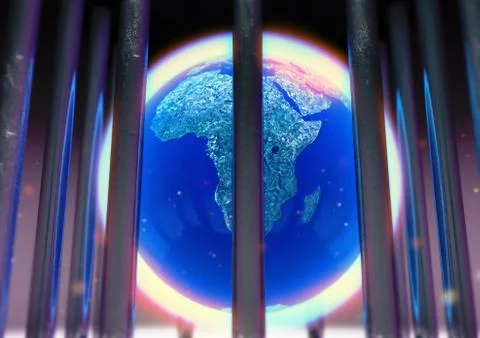 Close up of world globe behind bars Stock Illustration