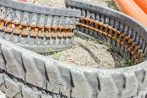 Close up of worn out crawler tracks Stock Photos