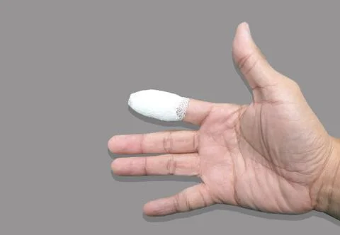 Close up Wound dressing in finger. Stock Photos