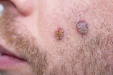 Close-up of wound with scab on the face, selective focus Stock Photos