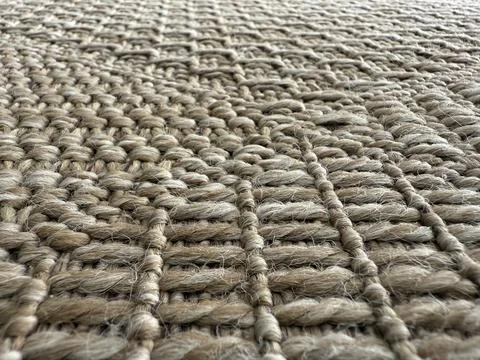 Close-up of woven jute texture, showcasing intricate pattern suitable for n.. Foto stock