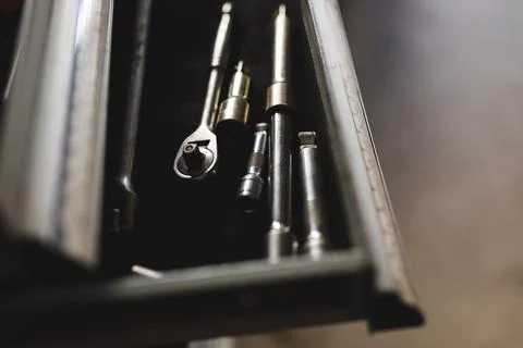 Close up of wrenches and tools in a box Photos